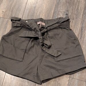 BCBGeneration High Waist Dark Green Belted Shorts